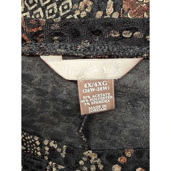 White Stag Top Womens 4X Brown Floral Stretch Boho Mature Travel Short Sleeve - Picture 6 of 9